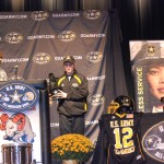 Senior Eddy Kirk recieves the offical Marching Band hat for the All-American-Bowl. Senior Eddy Kirk recieves the offical Marching Band hat for the All-American-Bowl.