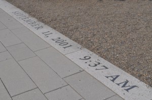 Engraved is the exact time and date that American Airlines Flight 77 hit the pentagon.