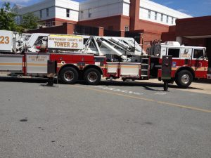 Firefighters arrive on scene at RHS Monday afternoon after smoke emitted from an engineering classroom.