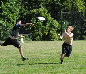 Danny Donelly runs for a pass at frisbee practice. The group meets every Wednesday at Earle B. Wood Middle School for practice.