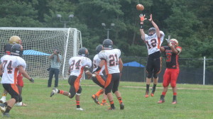 Junior safety Tim Slingluff attempts to catch an inteception, preventing the Wheaton Knights from recieving a first down. Slinguff alongisde the rest of the Rams defense only allowed the Knights to score one touchdown in the entire second half on Sept. 28. Junior safety Tim Slingluff attempts to catch an inteception, preventing the Wheaton Knights from recieving a first down. Slinguff alongisde the rest of the Rams defense only allowed the Knights to score one touchdown in the entire second half on Sept. 28. --Adam Bensimhon