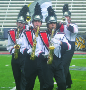 Freshman William Lawson and sophomores Bryce Husband and Marcelo Goycochea play the saxophone in their Division 1A competition. --Meklit Bekele