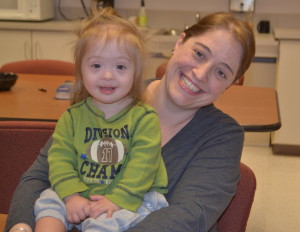 Rene Shuler smiles with her 16-month-old son Oden after school in her office. --Sophia Johns