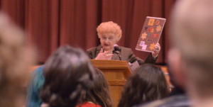 Holocaust survivor Nesse Godin talks to RHS students during the Portraits of Life assembly. In 1941, Godin was taken from her home, put in a concentration camp and separated from her parents. --Adam Bensimhon