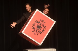 Carson makes a box levitate. After he performed the trick, he opened the box to reveal that Mihaela was inside, making the trick even more difficult. --Adam Bensimhon