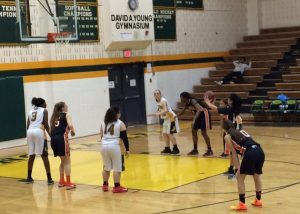 Sophomore Jessica Ma attempts her free throw shot. Even though Ma was not successful, the Lady Rams still won 47-21. --Grace Goodman