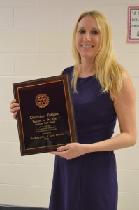 Christine Zafonte shows her award. Zafonte has been teaching for ___ and working at Rockville since ___.