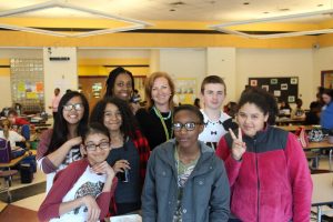 Eastern MS Assistant Principal Elizabeth Sandall surrounded by Eastern MS students. She will work at RHS next year. Courtesy of Matthew Kerwin