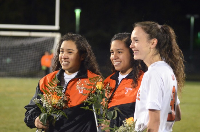 (Left to Right) Seniors Jocelyn Martin, Katherine Martin, and Anna Weiler pose for picture.