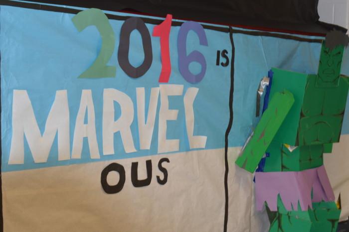 The class of 16' created a cardboard cut out of the Incredible Hulk.