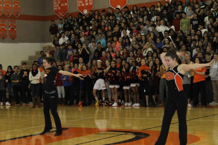 The Krawczel sisters perform a synchronized baton performance. 